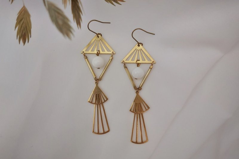 地仙 L'IMMORTEL 爱惜特 黄铜天然石 垂坠耳饰 可改夹 - 耳环/耳夹 - 铜/黄铜 金色