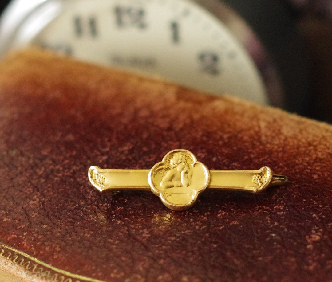骨董百年品牌法国FIX包金天使别针胸针心口针 B2019 - 胸针 - 其他金属 金色