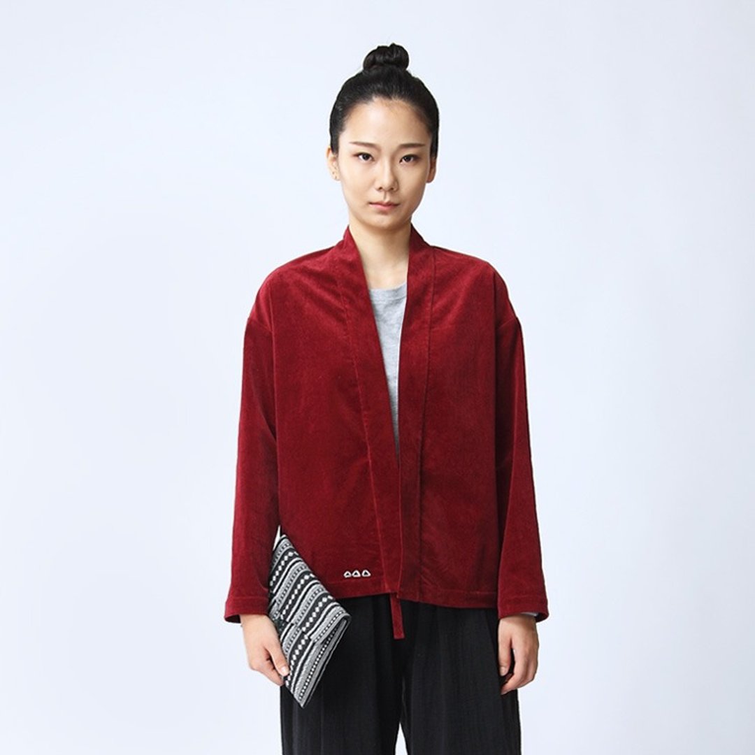 不服  中国风纯色灯芯绒外套手工刺绣 O160710 - 女装上衣 - 棉 红色