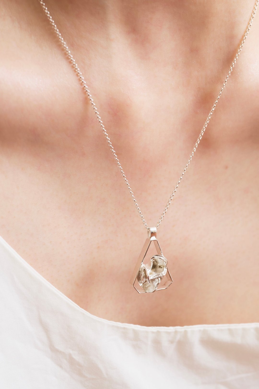 trapezoid rose necklace - 梯形玫瑰 项链 - 项链 - 纯银 银色