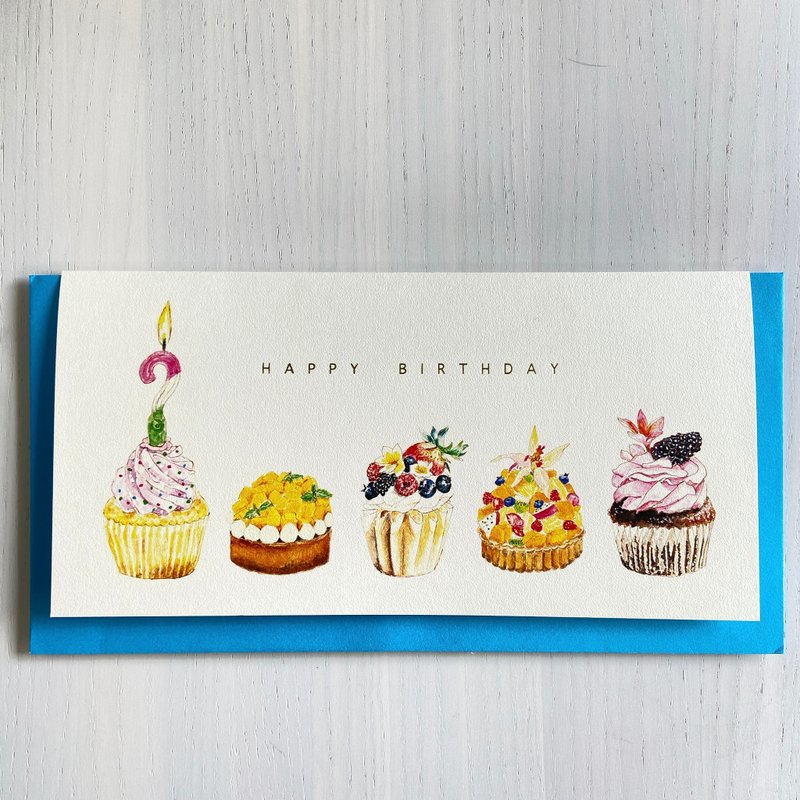 杯子蛋糕生日卡与蓝色信封 - 卡片/明信片 - 纸 多色