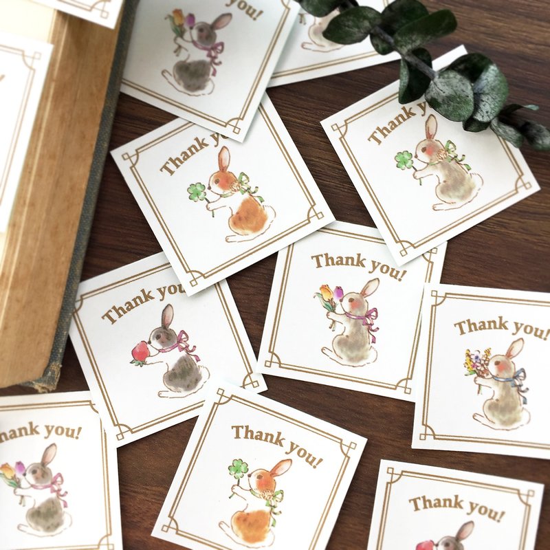 感谢贴纸 兔子贴纸35枚入 春日花朵与兔子 - 贴纸 - 纸 咖啡色