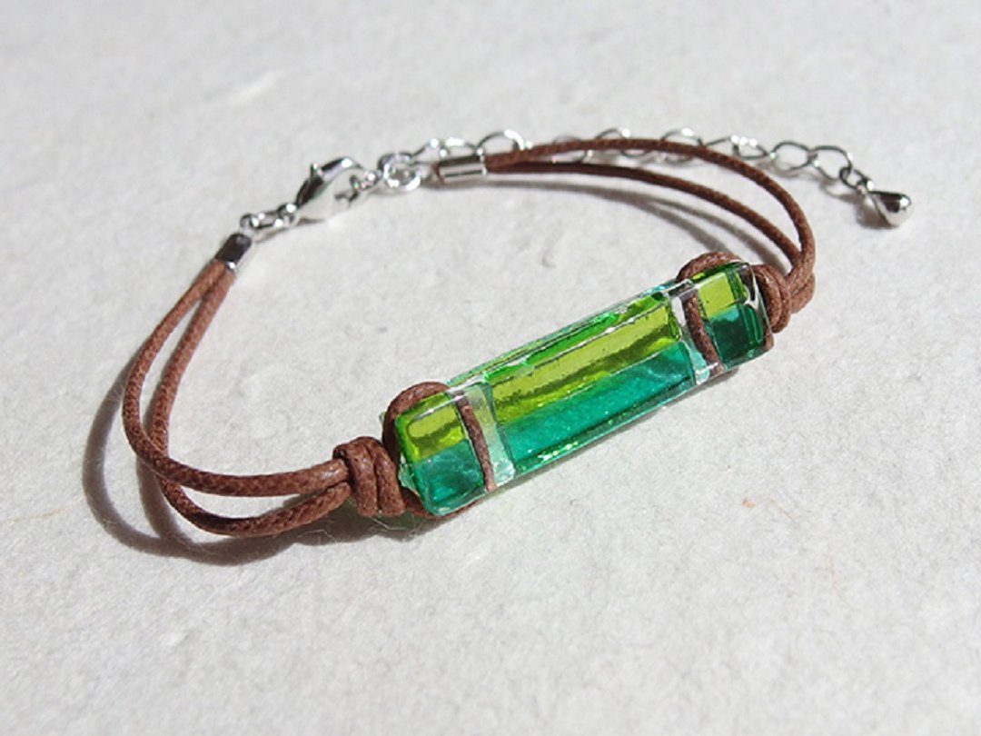 Fashionable glass (smart [green]) bracelet / anklet [length, metal free choice] [made-to-order] - 手链/手环 - 玻璃 绿色