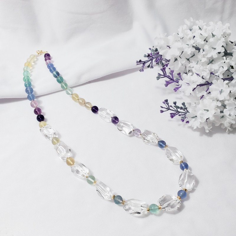 顶级 白水晶 彩虹 萤石 勇敢 净化 项链 马卡龙 七脉轮 单品 礼物 - 项链 - 宝石 多色