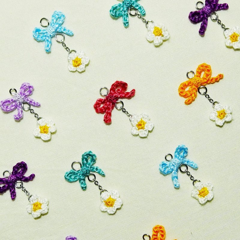 袖珍编织/蝴蝶结与小白花/耳环 - 耳环/耳夹 - 棉．麻 多色