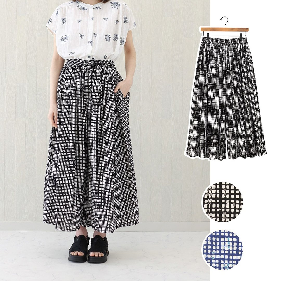 【预订】印度制 格纹阔腿裤 - 女装长裤 - 棉 黑色