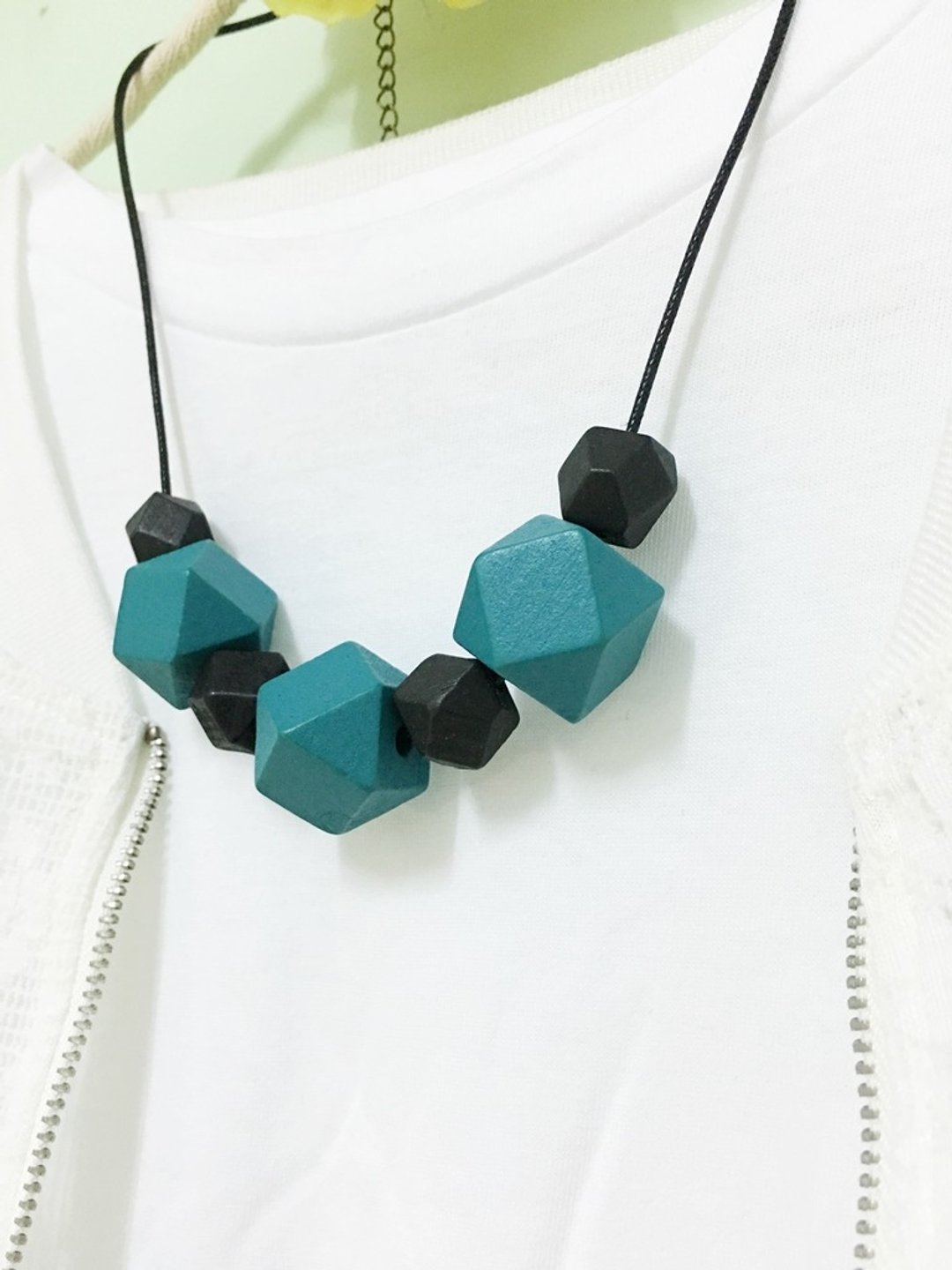 黑色 蓝色 木珠 颈链 Black & Blue Wood Beads Necklace (N1606) - 颈链 - 其他材质 蓝色