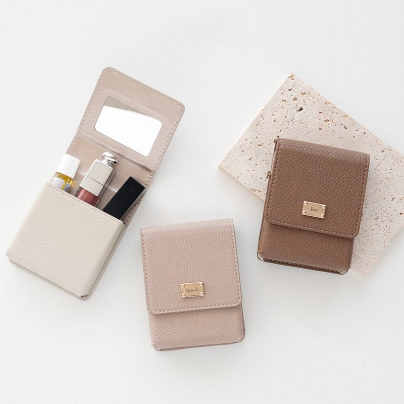 唇盒【简约名牌刻名字】暗色化妆包唇袋卡盒名牌刻字HE13U - 化妆包/杂物包 - 人造皮革 咖啡色