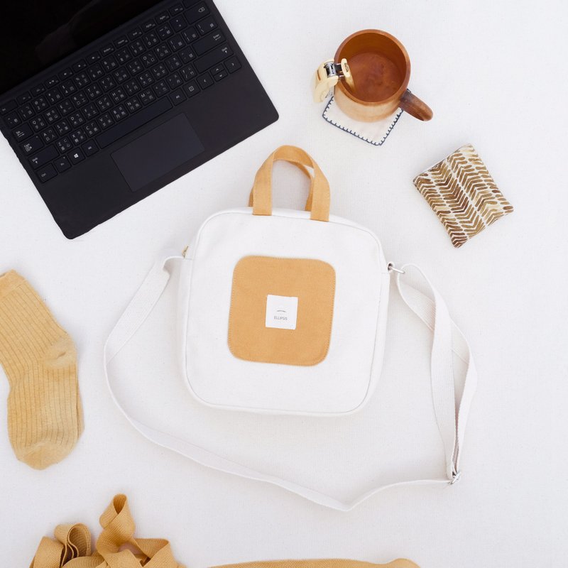 苏打饼干帆布斜背 / 手拿包 - 花生 - 手拿包 - 棉．麻 黄色