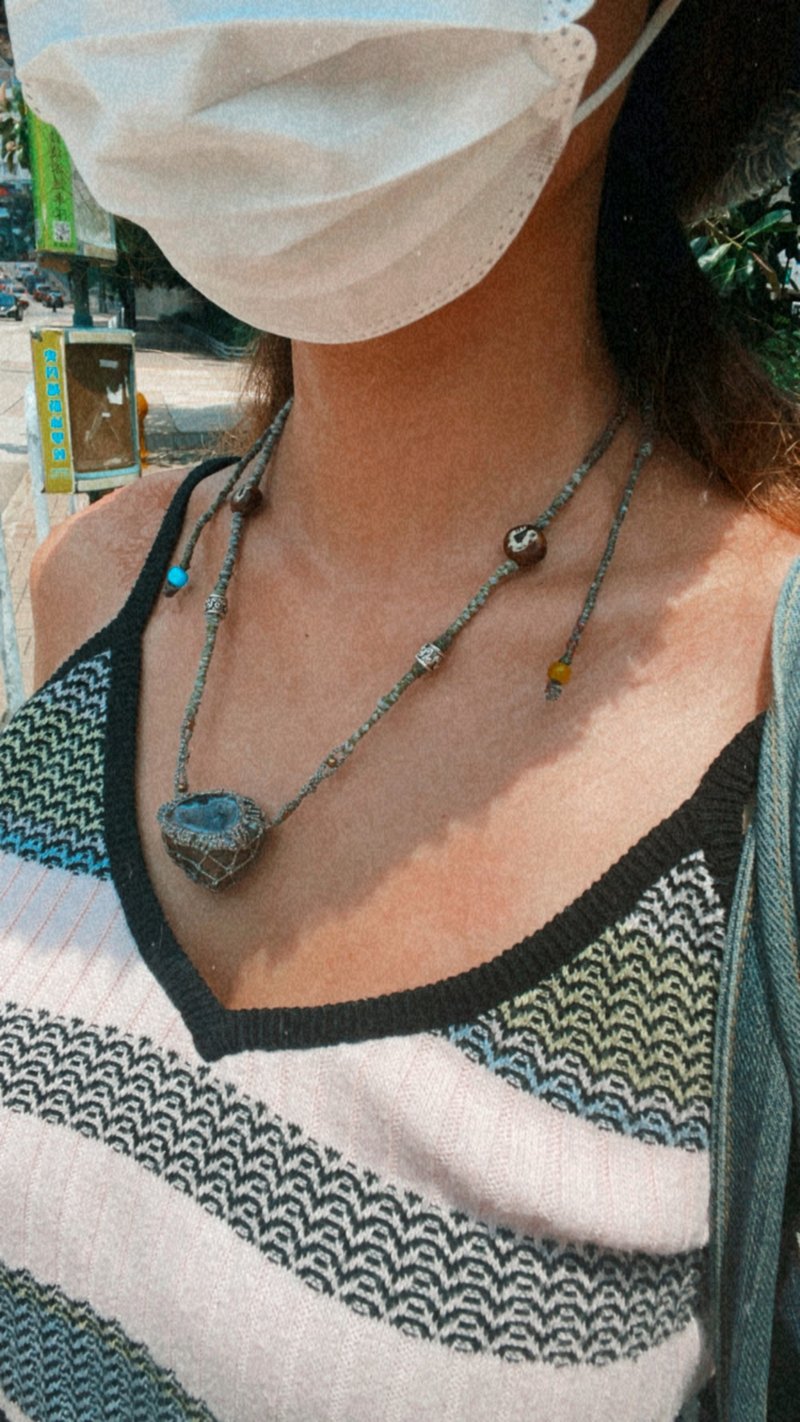 编织颈链 迷你紫水晶洞颈链 印第安 非洲贸易珠 Amethyst cave - 项链 - 水晶 卡其色