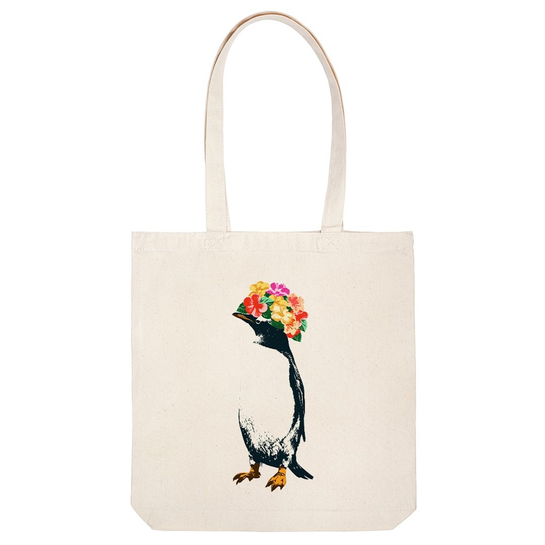 tote bag / flower penguin - 手提包/手提袋 - 棉 卡其色