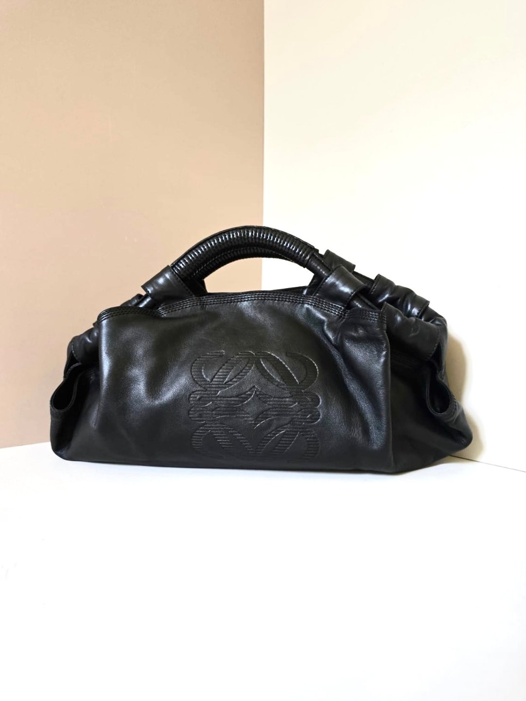 绝版中古包 Loewe黑色压纹纳帕包 皮革包 古董包 手提包 二手包 - 手提包/手提袋 - 真皮 黑色