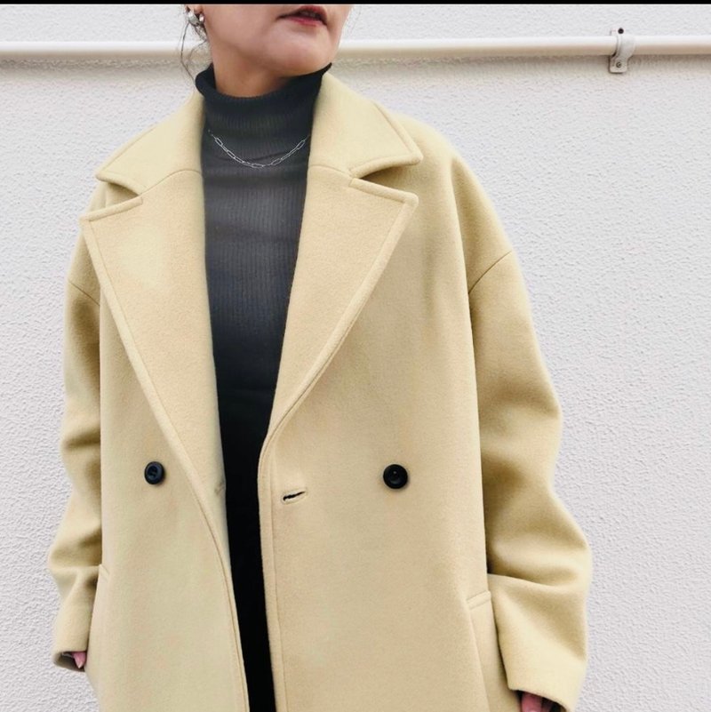 【最终优惠】日本制 永续羊毛长版切斯特大衣 内里款 - 女装休闲/机能外套 - 羊毛 黄色