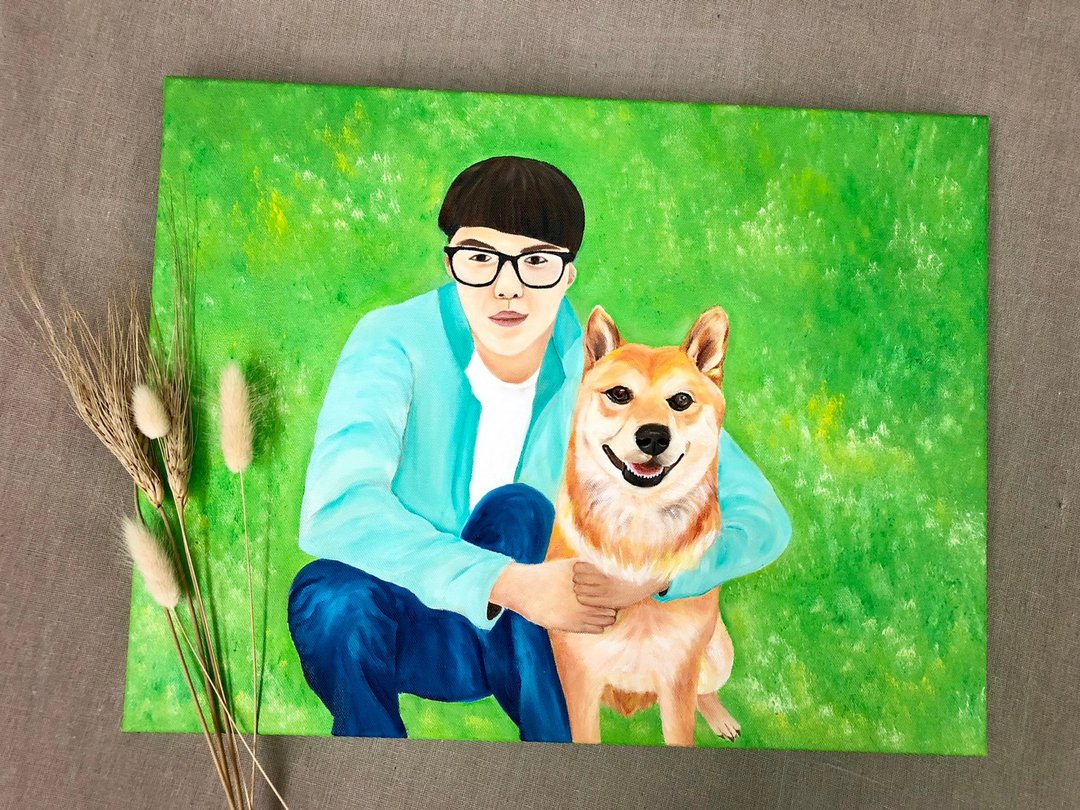 人与宠物定制画 - 订制画像 - 其他材质 绿色