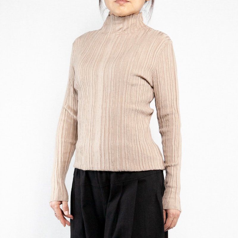 高领针织直纹衫  | 驼肤色 - 女装针织衫/毛衣 - 羊毛 