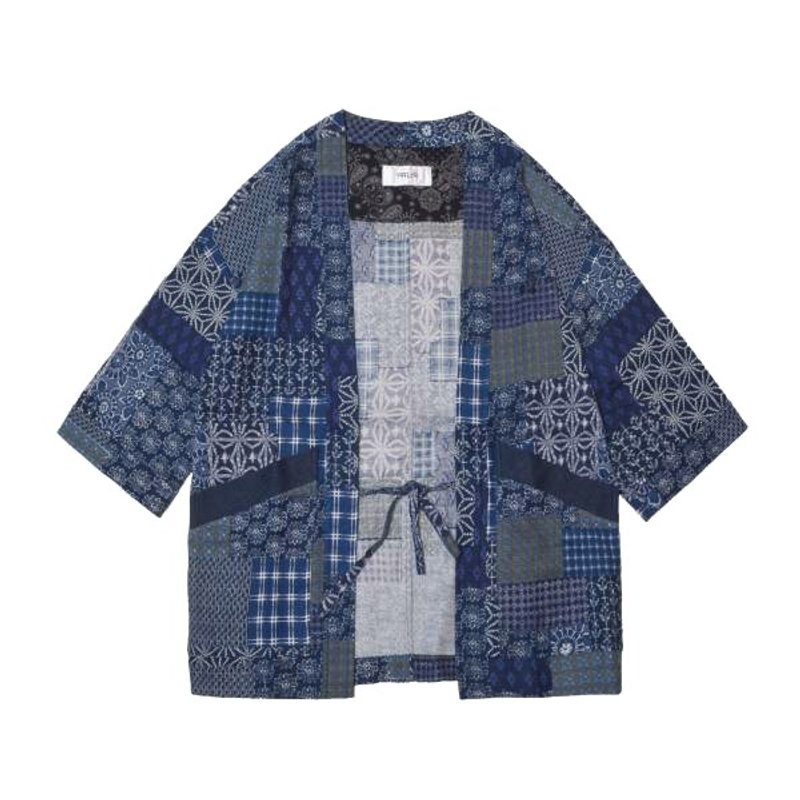 oqLiq - Project 01 - Braille Noragi - 野良着 (拼接印花) - 背带裤/连体裤 - 棉．麻 蓝色