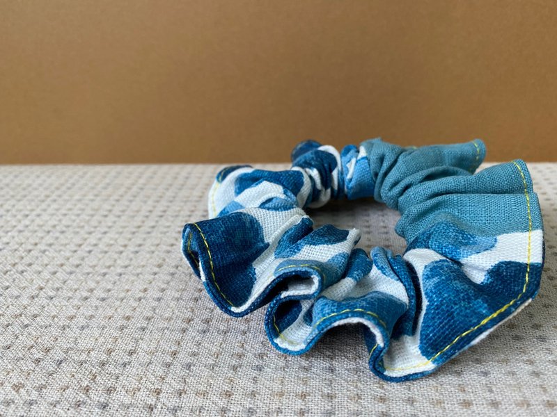 二拼荷叶发圈 / 甜甜圈发圈 / 白天蓝云 - 湖水蓝 - 发饰 - 棉．麻 粉红色