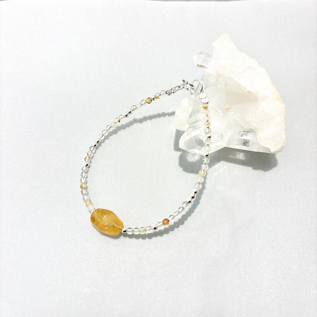 Ops Citrine silver bracelet-黄水晶/纯银/招财/黄发晶/手链 - 手链/手环 - 宝石 黄色
