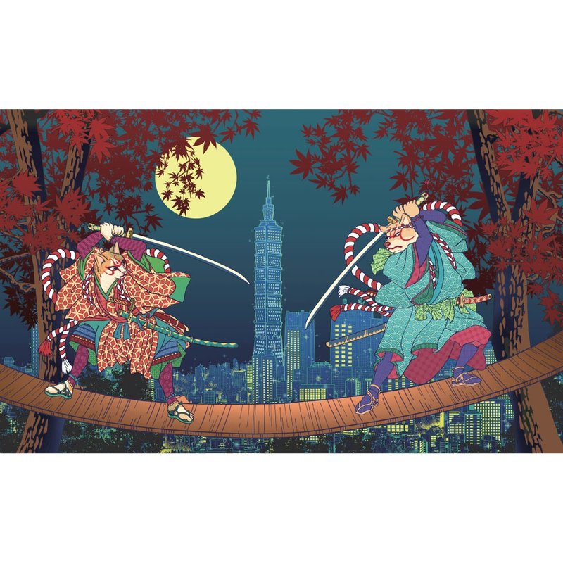 【壁虎拼图 挂画】台北之夜 台湾原创插画 - 拼图 - 木头 蓝色