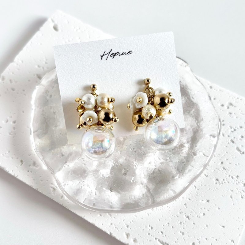 Bubble: earring/pierce - 耳环/耳夹 - 玻璃 金色