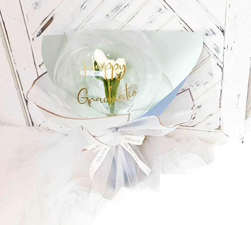 气球花束(大朵郁金香款)波波球 毕业礼/母亲节礼物/生日礼/开幕礼 - 干燥花/捧花 - 其他材质 白色