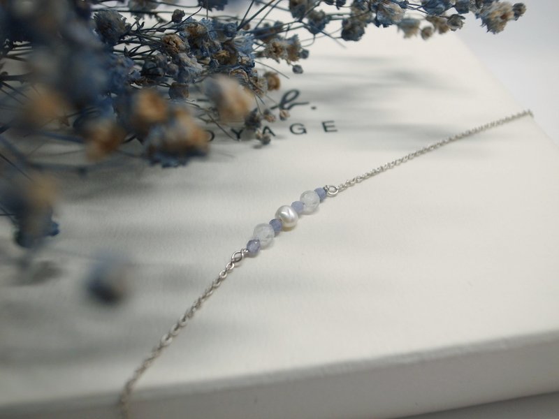 圣诞礼物【手链】925 纯银 丹泉石 月光石 珍珠手链 - 手链/手环 - 纯银 银色