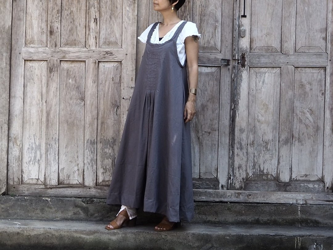Maxi length. Tent line dress / gray - 洋装/连衣裙 - 棉．麻 灰色