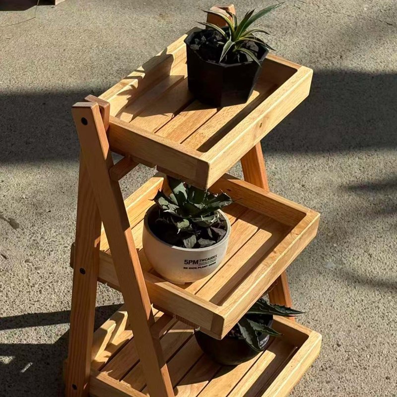 【象牙花旗折叠三层架】- 松木三层折叠阶梯架 / 桌上收纳 - 置物架/篮子 - 木头 