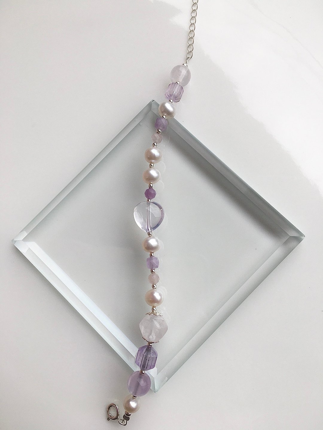 心忱-仙女系宝石级紫玉晶 珍珠 紫锂云母手链水晶 - 手链/手环 - 宝石 紫色
