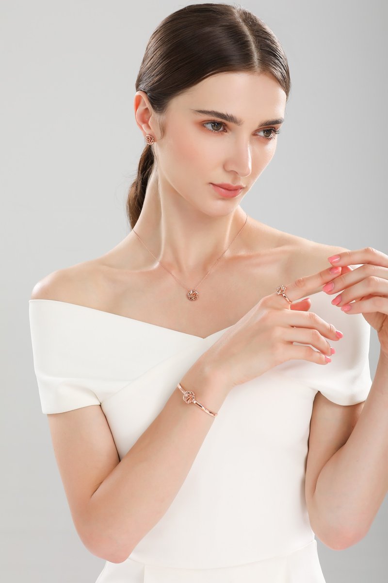 【毕业礼物】【圣诞礼盒】 铜镀玫瑰金锆石开口均码手环02 - 手链/手环 - 铜/黄铜 金色