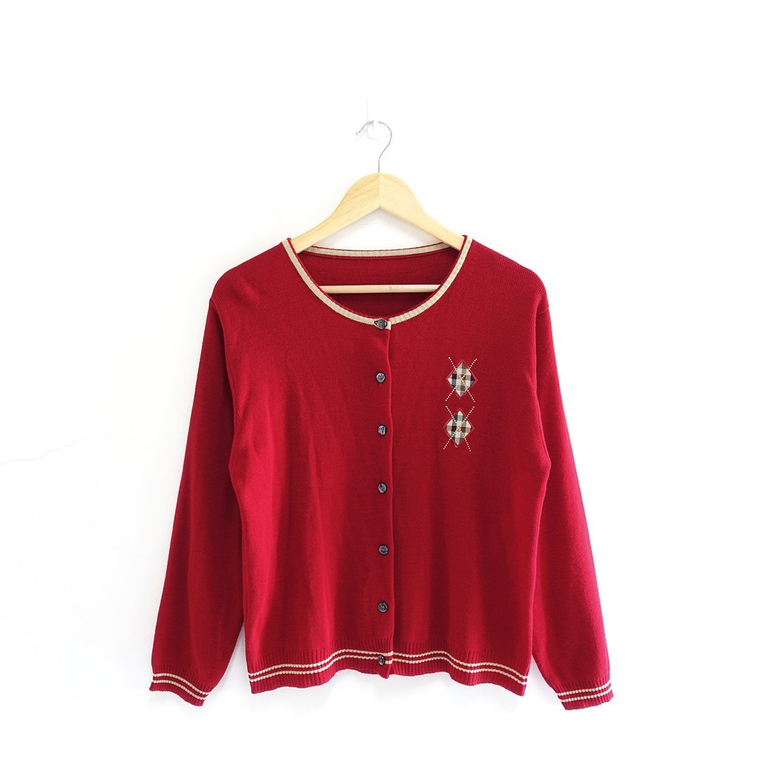 │Slowly│柔和.小格纹-古着外套│vintage.复古.文艺 - 女装休闲/机能外套 - 聚酯纤维 红色