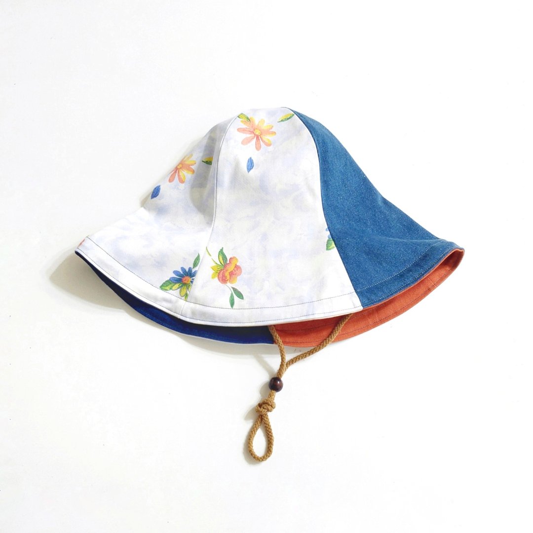 小牛村 手工双面遮阳帽 大帽檐 拼接【特长帽檐-棉花糖花云】 - 帽子 - 棉．麻 白色