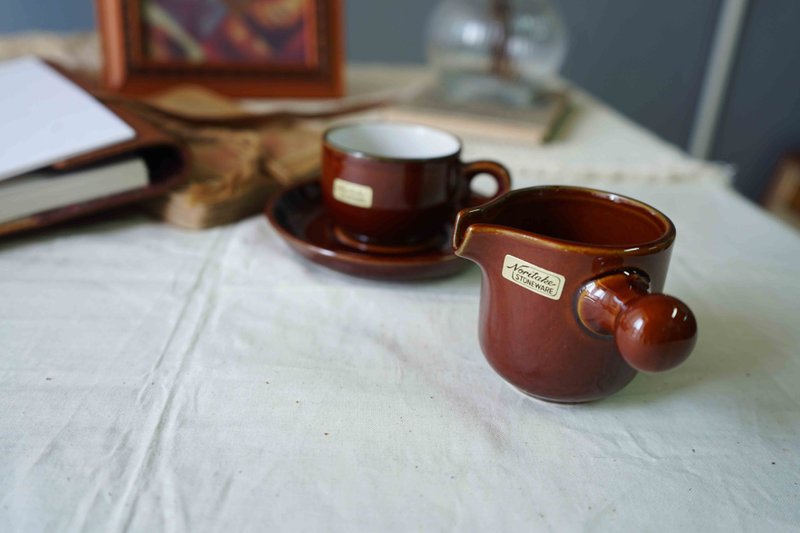 日本杂货-文青咖啡馆Noritake FOLKSTONE深棕色咖啡拿铁杯盘组3件 - 茶具/茶杯 - 瓷 咖啡色