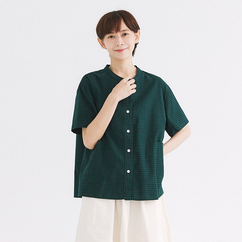 【Simply Yours】棉麻小格口袋衬衫 绿F - 女装衬衫 - 棉．麻 绿色