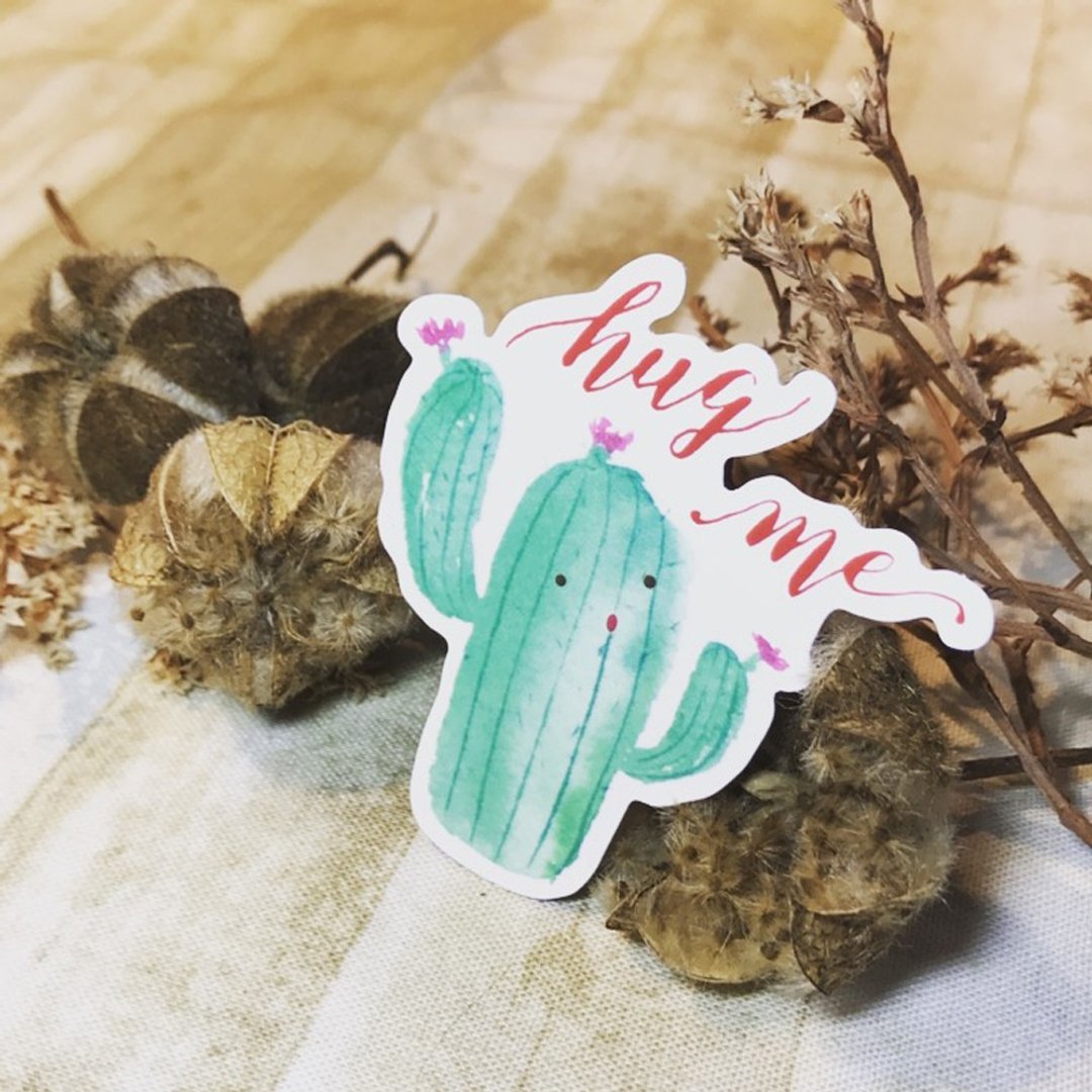 手写花体字彩叶贴纸－hug me - 贴纸 - 纸 绿色