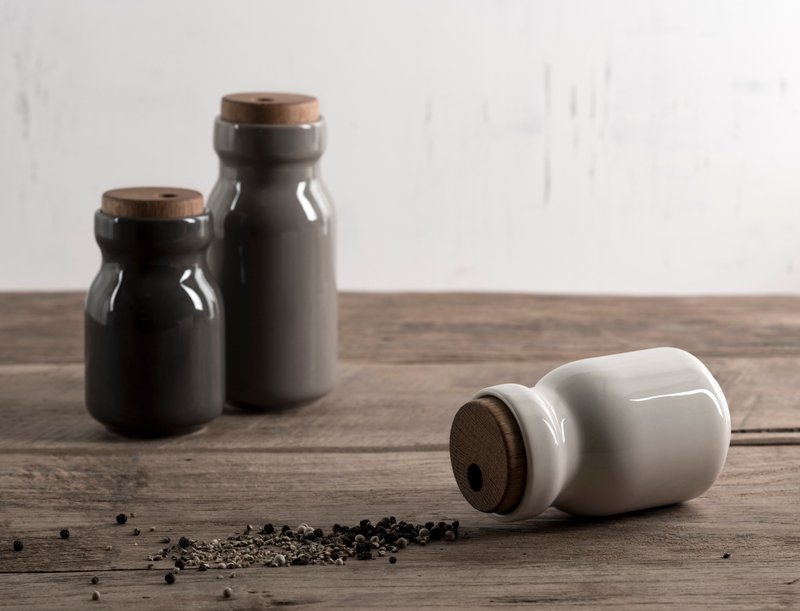 TACKAON Spice Jar-S(white+darkgray)+L(black+white+lightgray) - 调味罐/酱料瓶 - 瓷 灰色