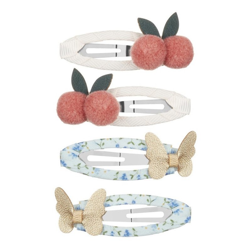 英国Mimi & Lula SS21_樱桃蝴蝶滴答发夹4入 - 婴儿饰品 - 聚酯纤维 