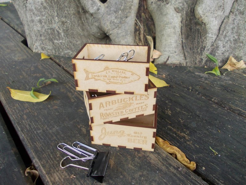 情人节礼物/复古迷你搬运木箱/3个一组-储藏盒. - 收纳用品 - 木头 卡其色