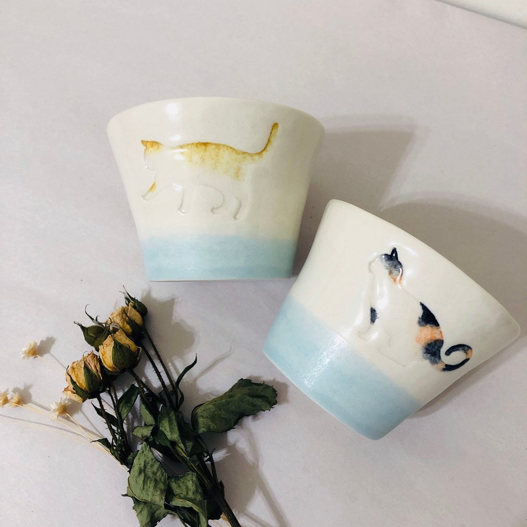 海边小猫 / 手感茶杯 (1入) - 茶具/茶杯 - 瓷 多色