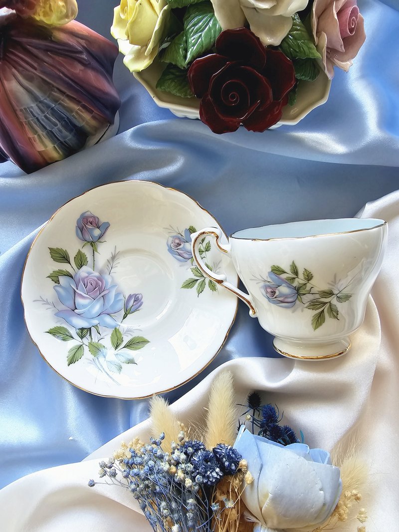 英国Paragon蓝玫瑰细骨瓷茶杯组/咖啡杯盘子vintage西洋古董饰品 - 其他杯子 - 瓷 