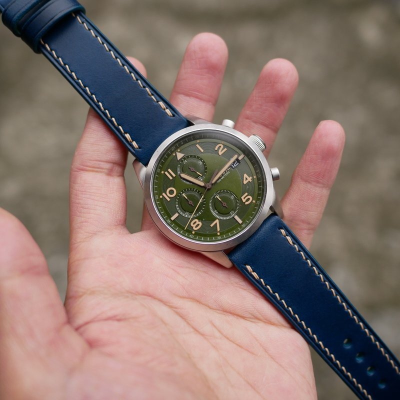 侧缝线款 手工牛皮表带 皮革表带 表带订制 - 表带 - 真皮 蓝色