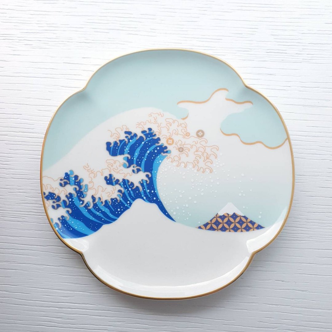 日本浮世绘海浪 乐滔滔盘(浅蓝)-葛饰北斋富士山 - 盘子/餐盘/盘架 - 瓷 蓝色