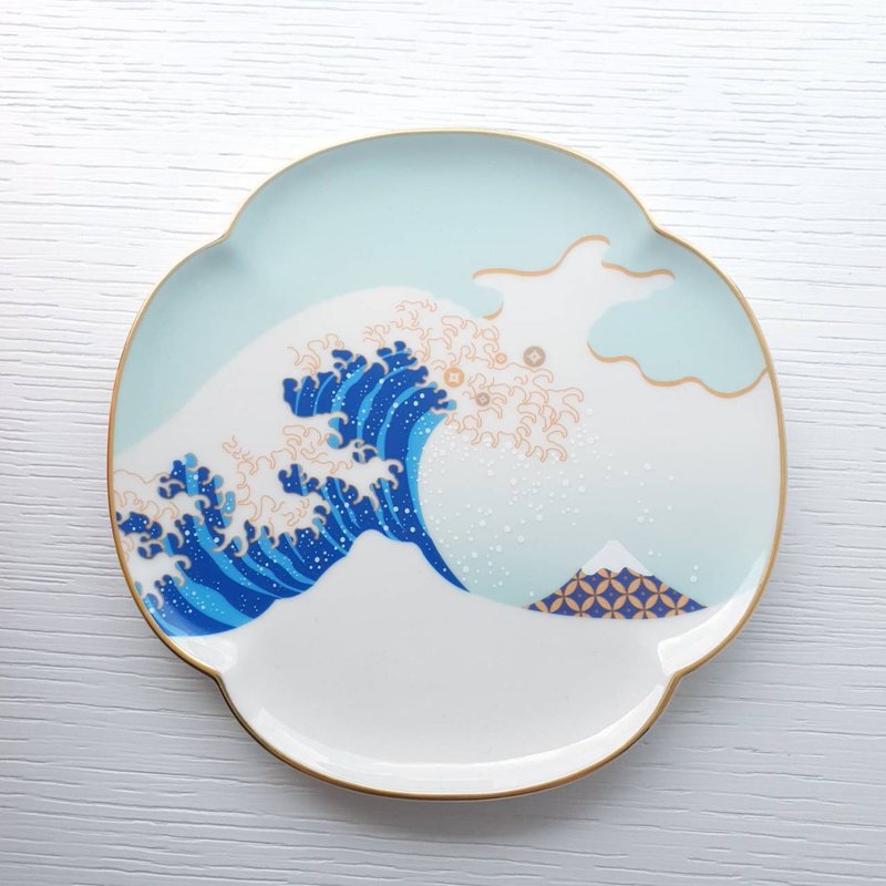 日本浮世绘海浪 乐滔滔盘(浅蓝)-葛饰北斋富士山 - 盘子/餐盘/盘架 - 瓷 蓝色