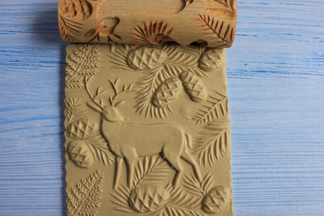 Rolling pins with deer, rolling pins with engraving, rolling pins with a pattern - 厨房家电 - 木头 咖啡色