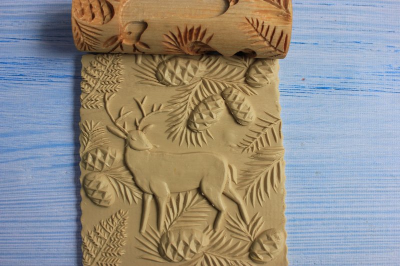Rolling pins with deer, rolling pins with engraving, rolling pins with a pattern - 厨房家电 - 木头 咖啡色