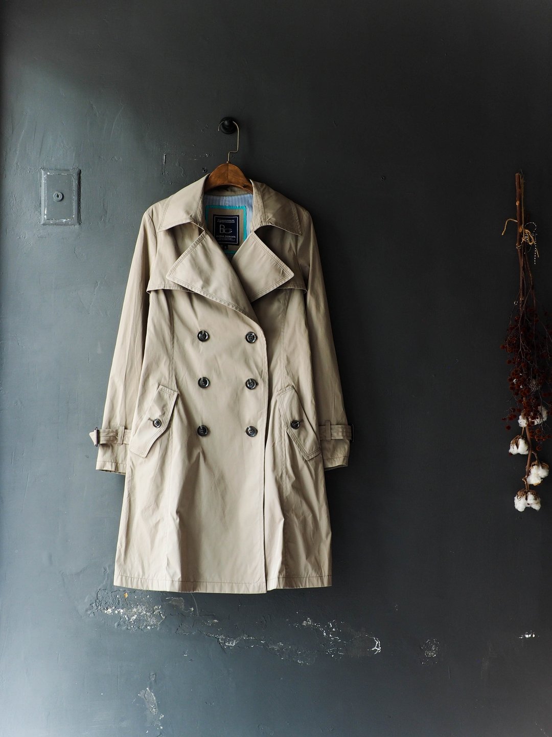 河水山 - 北海道卡其率性电音派对 古董薄料风衣外套 trench_coat dustcoat jacket coat oversize vintage - 女装西装外套/风衣 - 聚酯纤维 卡其色