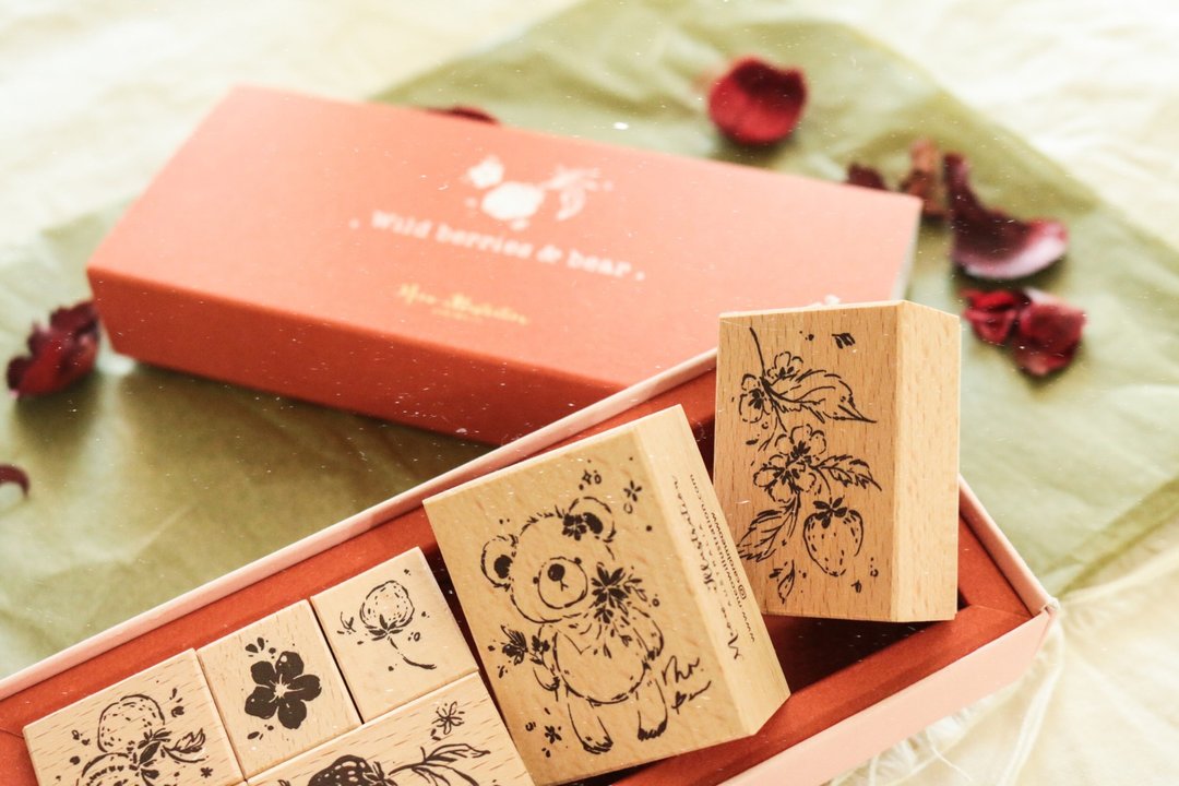 秋日野花莓印章组7入 - 印章/印台 - 木头 咖啡色