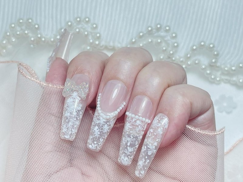 穿戴甲/手工绘制/珍珠蝴蝶结蕾丝纹 - 指甲油/指甲贴 - 其他材质 