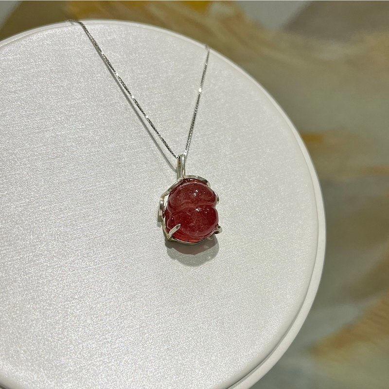 草莓晶眯眯眼小肥狐 - 项链 - 水晶 红色