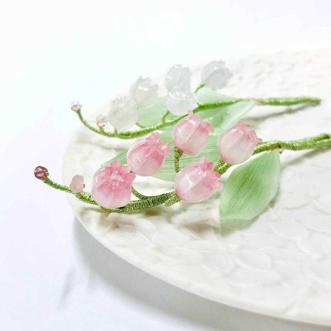 【若桑】Le Muguet V。铃兰花。手作发饰/头饰/发夹 - 发饰 - 树脂 粉红色